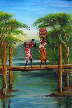 African Painting - Crossing the River freehand African